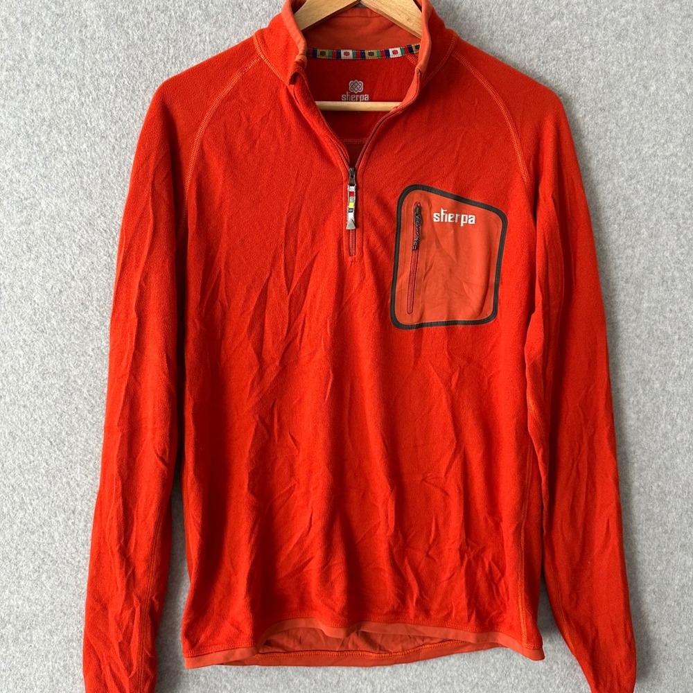Sherpa Adventure Gear Pullover Mens Medium Orange Quarter Zip Fleece Hiking